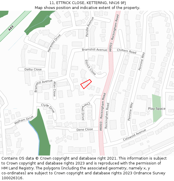 11, ETTRICK CLOSE, KETTERING, NN16 9FJ: Location map and indicative extent of plot