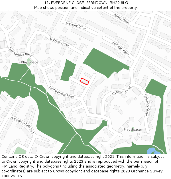 11, EVERDENE CLOSE, FERNDOWN, BH22 8LG: Location map and indicative extent of plot
