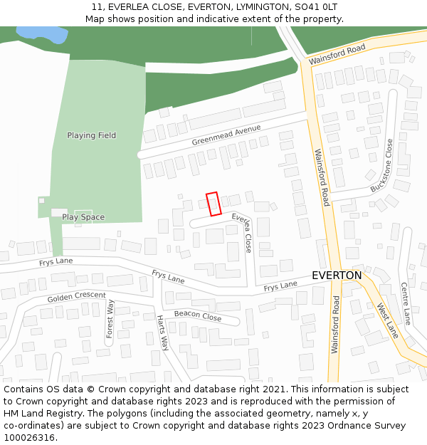 11, EVERLEA CLOSE, EVERTON, LYMINGTON, SO41 0LT: Location map and indicative extent of plot