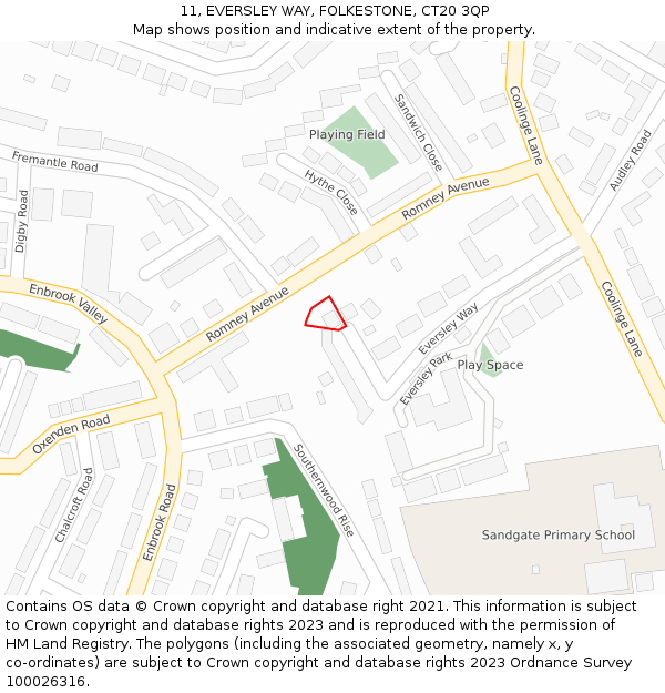 11, EVERSLEY WAY, FOLKESTONE, CT20 3QP: Location map and indicative extent of plot