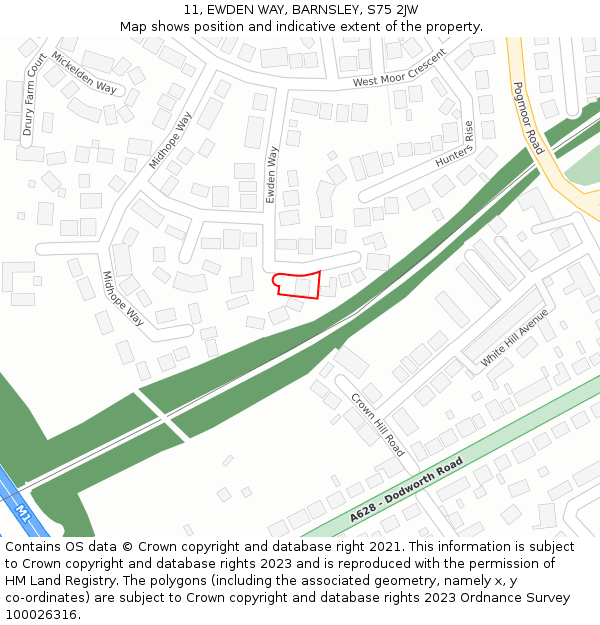 11, EWDEN WAY, BARNSLEY, S75 2JW: Location map and indicative extent of plot