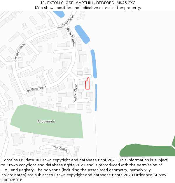 11, EXTON CLOSE, AMPTHILL, BEDFORD, MK45 2XG: Location map and indicative extent of plot