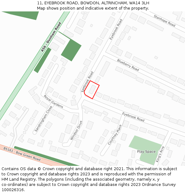 11, EYEBROOK ROAD, BOWDON, ALTRINCHAM, WA14 3LH: Location map and indicative extent of plot