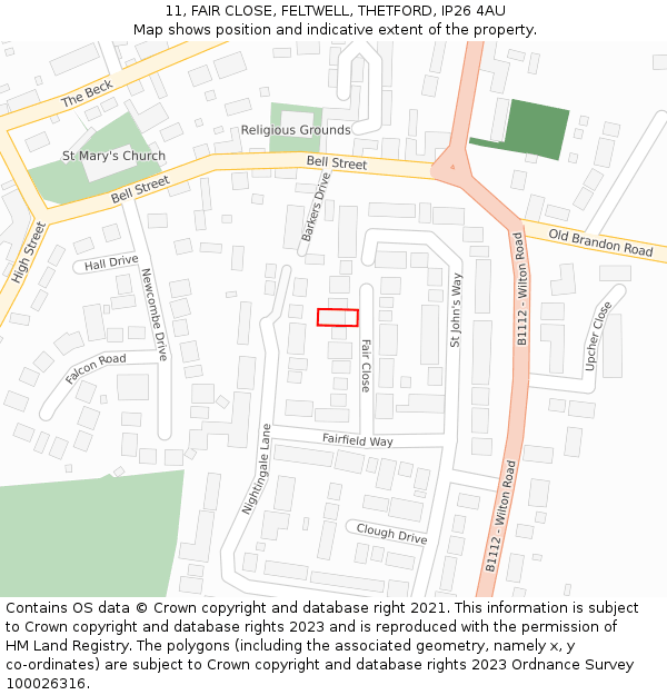 11, FAIR CLOSE, FELTWELL, THETFORD, IP26 4AU: Location map and indicative extent of plot
