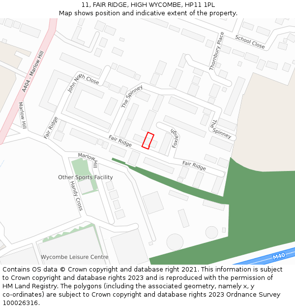 11, FAIR RIDGE, HIGH WYCOMBE, HP11 1PL: Location map and indicative extent of plot