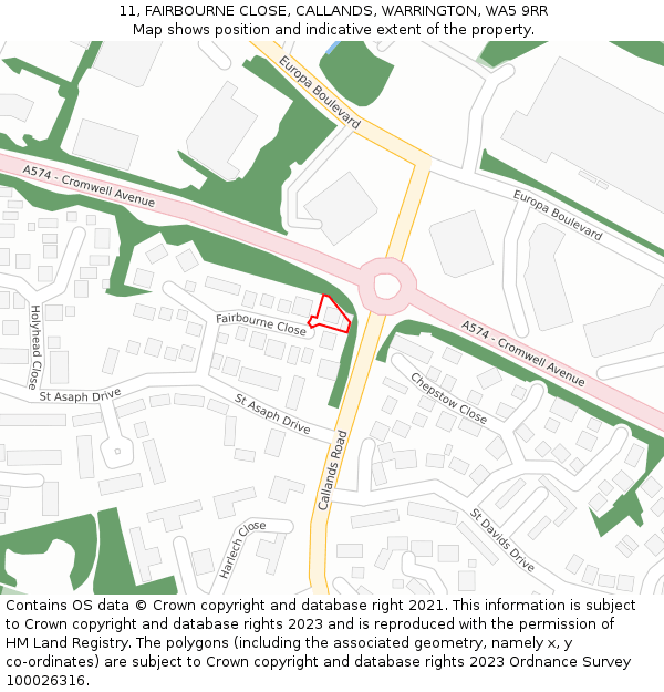 11, FAIRBOURNE CLOSE, CALLANDS, WARRINGTON, WA5 9RR: Location map and indicative extent of plot