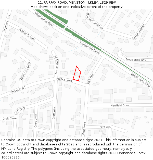 11, FAIRFAX ROAD, MENSTON, ILKLEY, LS29 6EW: Location map and indicative extent of plot