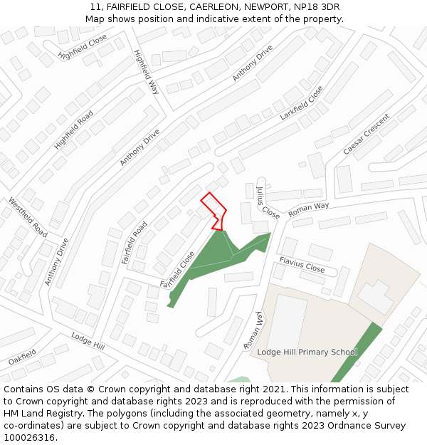 11, FAIRFIELD CLOSE, CAERLEON, NEWPORT, NP18 3DR: Location map and indicative extent of plot