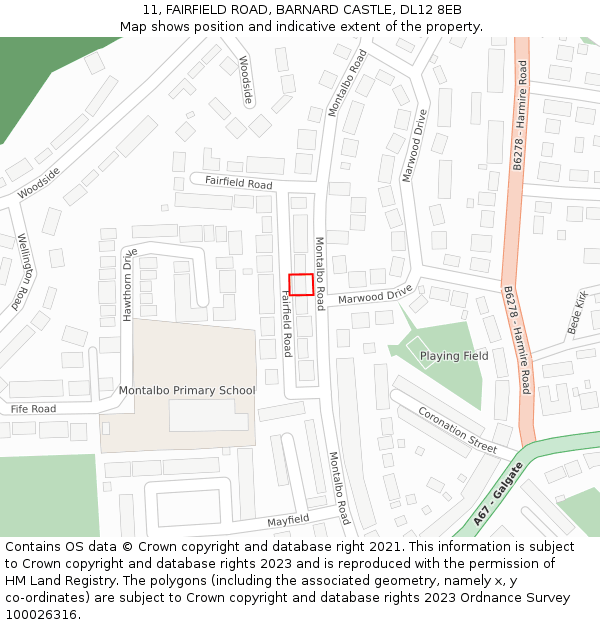 11, FAIRFIELD ROAD, BARNARD CASTLE, DL12 8EB: Location map and indicative extent of plot