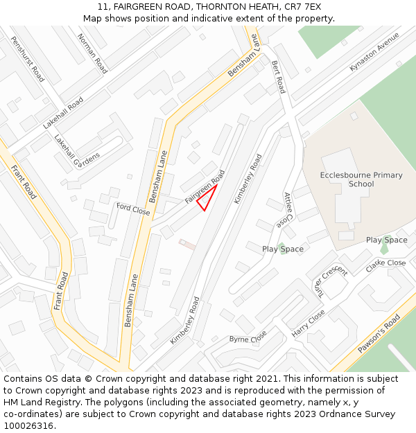 11, FAIRGREEN ROAD, THORNTON HEATH, CR7 7EX: Location map and indicative extent of plot