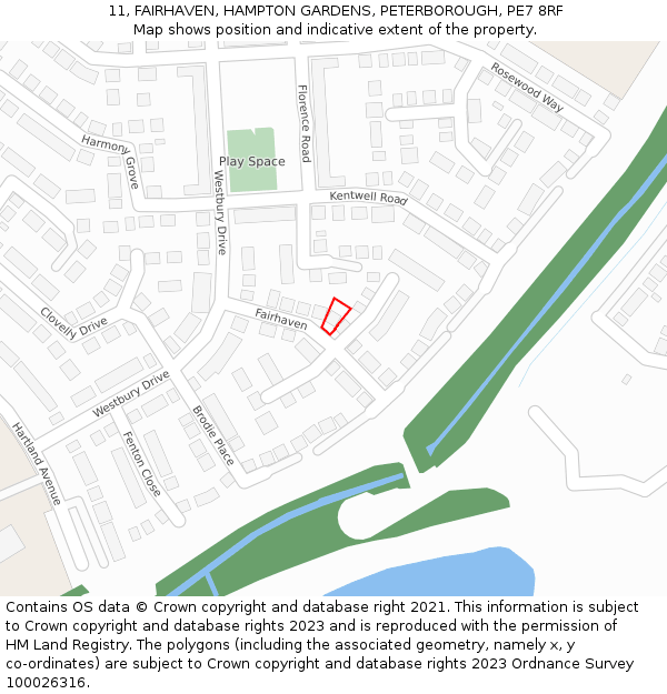 11, FAIRHAVEN, HAMPTON GARDENS, PETERBOROUGH, PE7 8RF: Location map and indicative extent of plot