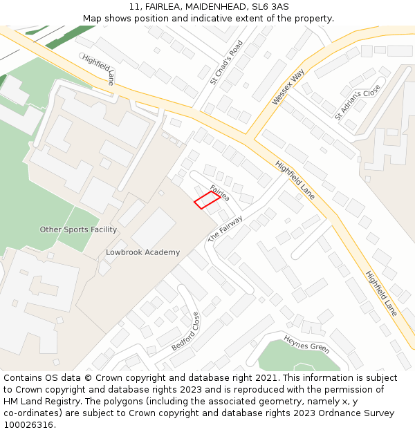 11, FAIRLEA, MAIDENHEAD, SL6 3AS: Location map and indicative extent of plot