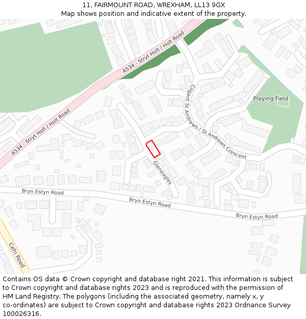 11, FAIRMOUNT ROAD, WREXHAM, LL13 9GX: Location map and indicative extent of plot