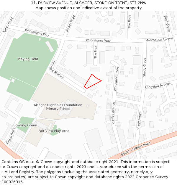 11, FAIRVIEW AVENUE, ALSAGER, STOKE-ON-TRENT, ST7 2NW: Location map and indicative extent of plot