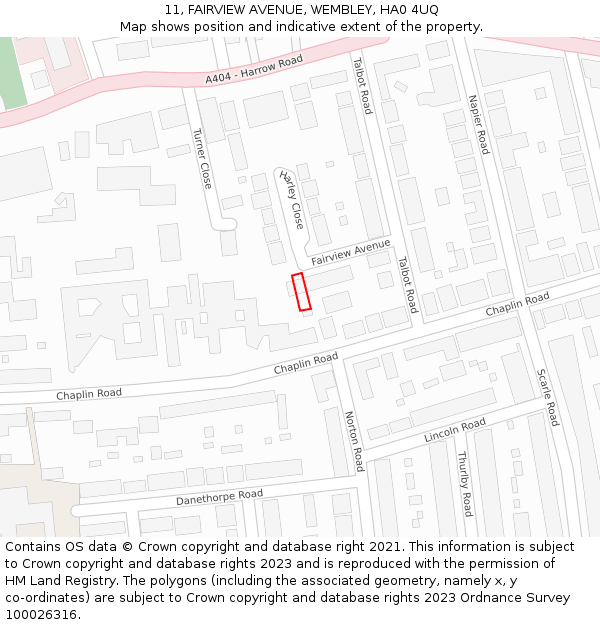 11, FAIRVIEW AVENUE, WEMBLEY, HA0 4UQ: Location map and indicative extent of plot