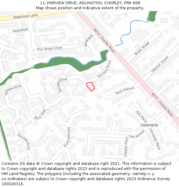 11, FAIRVIEW DRIVE, ADLINGTON, CHORLEY, PR6 9SB: Location map and indicative extent of plot