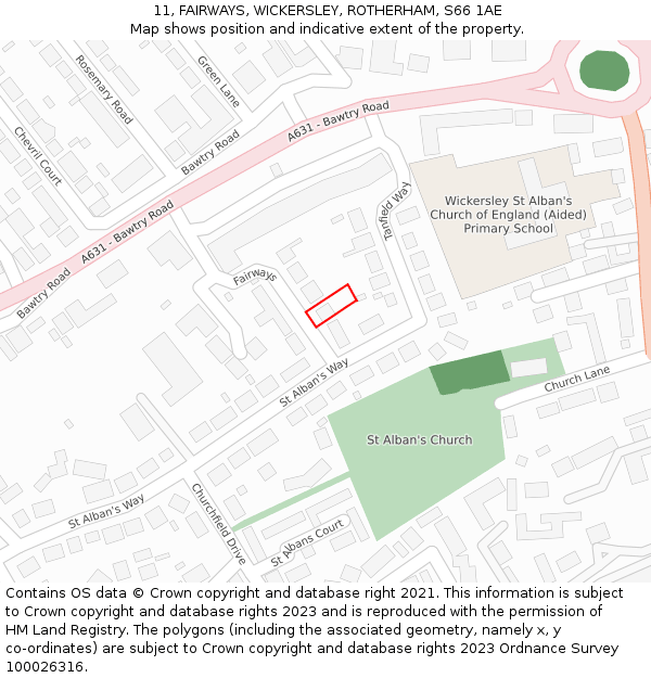 11, FAIRWAYS, WICKERSLEY, ROTHERHAM, S66 1AE: Location map and indicative extent of plot