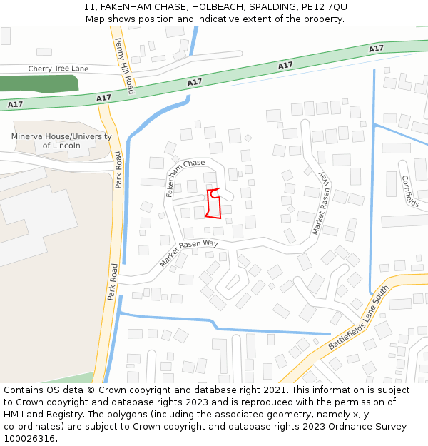 11, FAKENHAM CHASE, HOLBEACH, SPALDING, PE12 7QU: Location map and indicative extent of plot