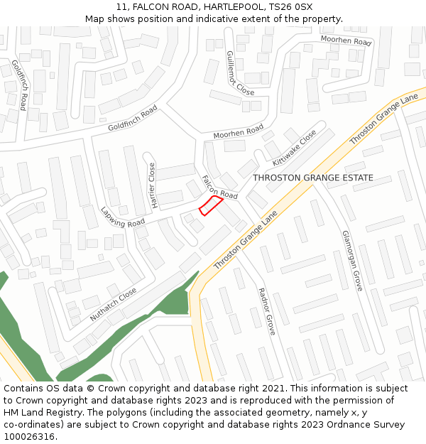 11, FALCON ROAD, HARTLEPOOL, TS26 0SX: Location map and indicative extent of plot