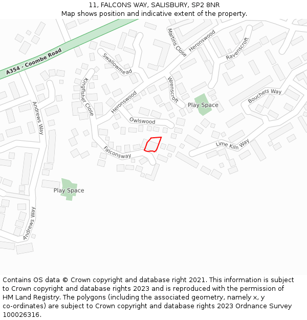 11, FALCONS WAY, SALISBURY, SP2 8NR: Location map and indicative extent of plot