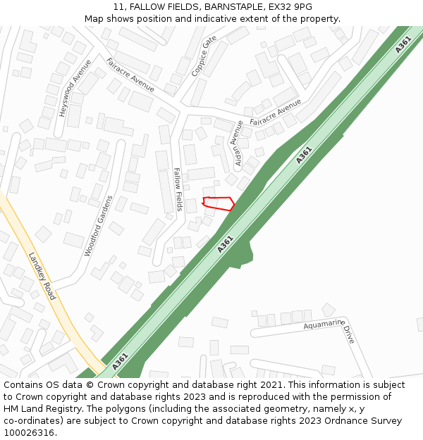 11, FALLOW FIELDS, BARNSTAPLE, EX32 9PG: Location map and indicative extent of plot