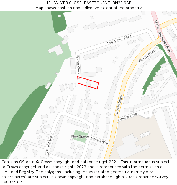 11, FALMER CLOSE, EASTBOURNE, BN20 9AB: Location map and indicative extent of plot