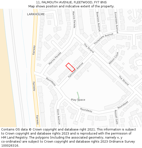 11, FALMOUTH AVENUE, FLEETWOOD, FY7 8NS: Location map and indicative extent of plot