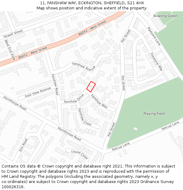 11, FANSHAW WAY, ECKINGTON, SHEFFIELD, S21 4HX: Location map and indicative extent of plot