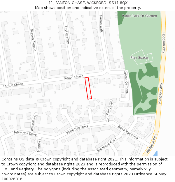 11, FANTON CHASE, WICKFORD, SS11 8QX: Location map and indicative extent of plot