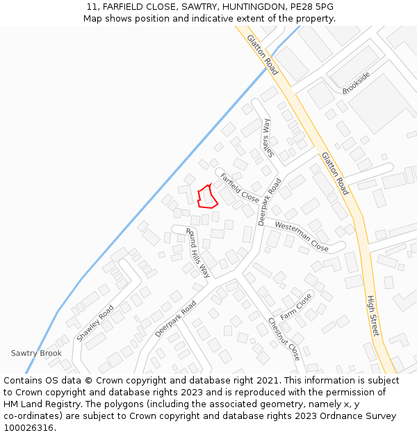 11, FARFIELD CLOSE, SAWTRY, HUNTINGDON, PE28 5PG: Location map and indicative extent of plot