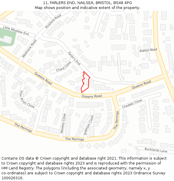 11, FARLERS END, NAILSEA, BRISTOL, BS48 4PG: Location map and indicative extent of plot