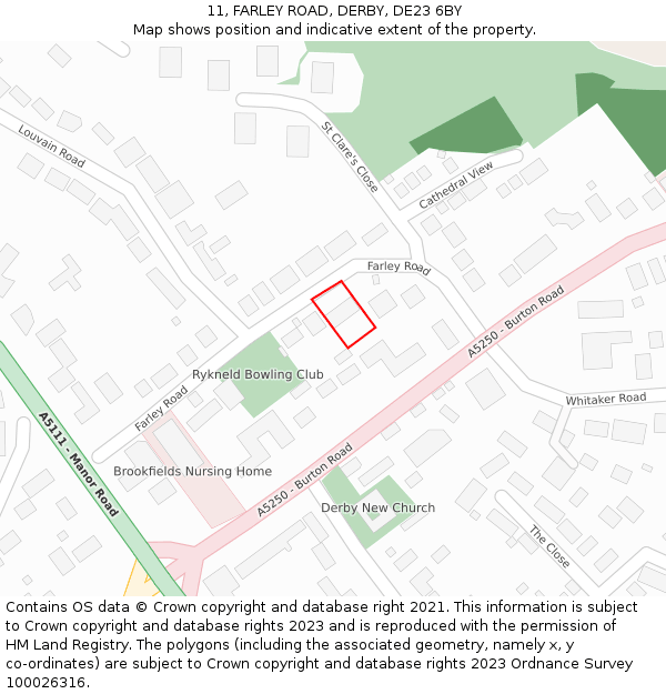 11, FARLEY ROAD, DERBY, DE23 6BY: Location map and indicative extent of plot