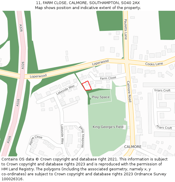 11, FARM CLOSE, CALMORE, SOUTHAMPTON, SO40 2AX: Location map and indicative extent of plot