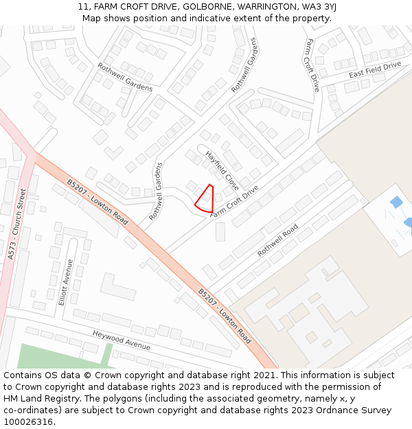 11, FARM CROFT DRIVE, GOLBORNE, WARRINGTON, WA3 3YJ: Location map and indicative extent of plot