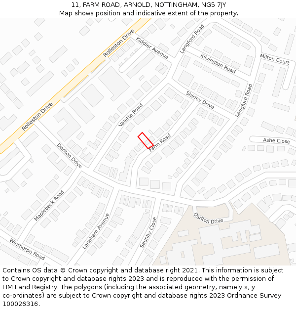 11, FARM ROAD, ARNOLD, NOTTINGHAM, NG5 7JY: Location map and indicative extent of plot