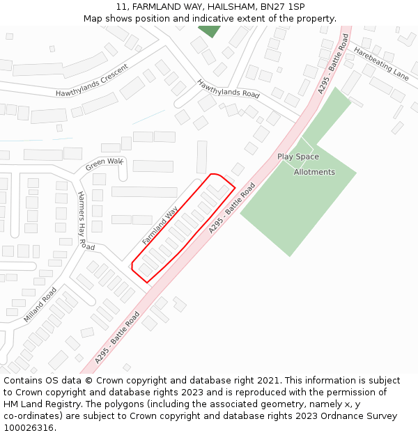 11, FARMLAND WAY, HAILSHAM, BN27 1SP: Location map and indicative extent of plot