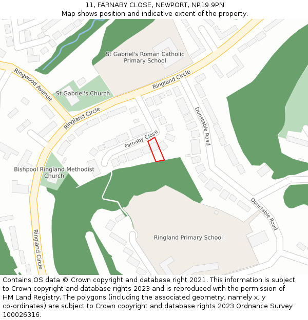 11, FARNABY CLOSE, NEWPORT, NP19 9PN: Location map and indicative extent of plot