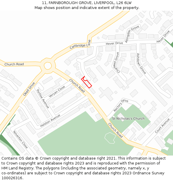 11, FARNBOROUGH GROVE, LIVERPOOL, L26 6LW: Location map and indicative extent of plot