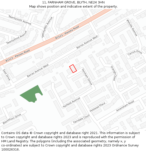 11, FARNHAM GROVE, BLYTH, NE24 3HN: Location map and indicative extent of plot