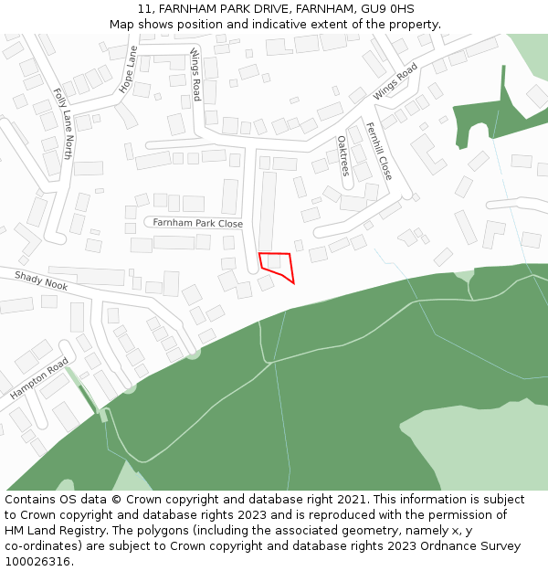 11, FARNHAM PARK DRIVE, FARNHAM, GU9 0HS: Location map and indicative extent of plot