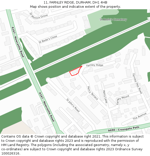 11, FARNLEY RIDGE, DURHAM, DH1 4HB: Location map and indicative extent of plot