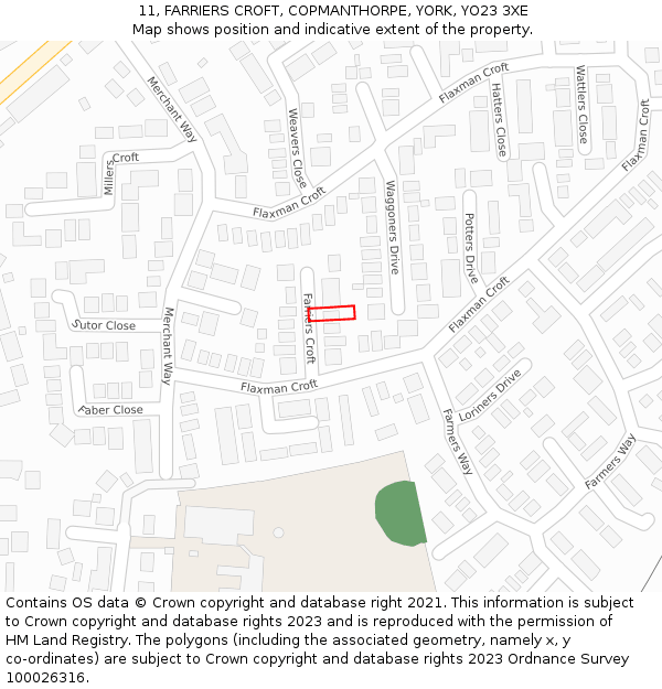 11, FARRIERS CROFT, COPMANTHORPE, YORK, YO23 3XE: Location map and indicative extent of plot