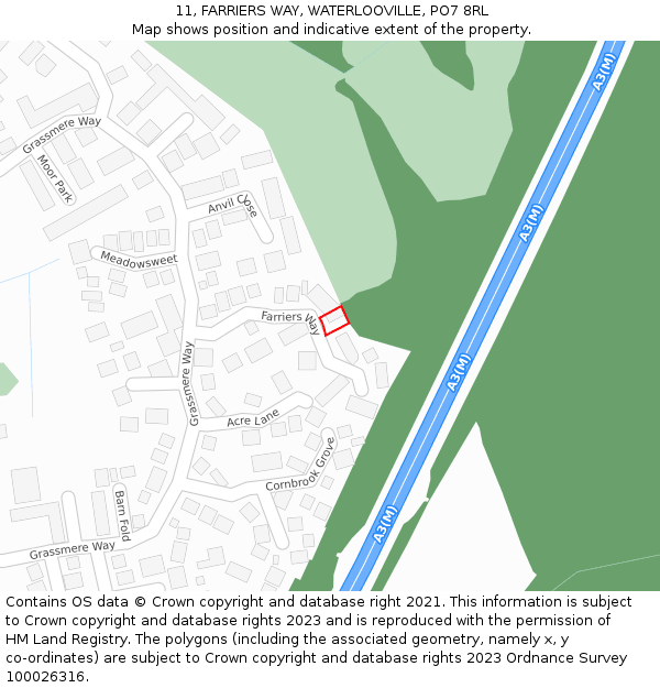 11, FARRIERS WAY, WATERLOOVILLE, PO7 8RL: Location map and indicative extent of plot