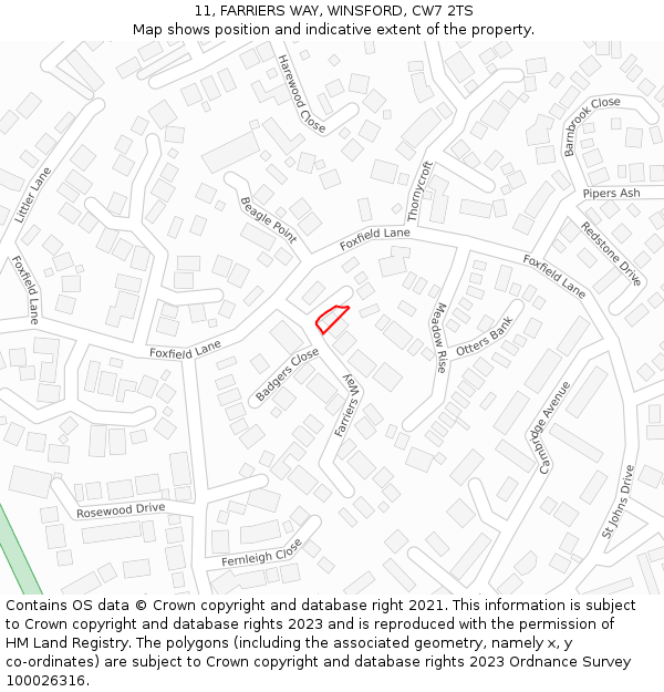 11, FARRIERS WAY, WINSFORD, CW7 2TS: Location map and indicative extent of plot