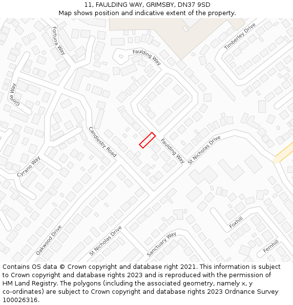 11, FAULDING WAY, GRIMSBY, DN37 9SD: Location map and indicative extent of plot