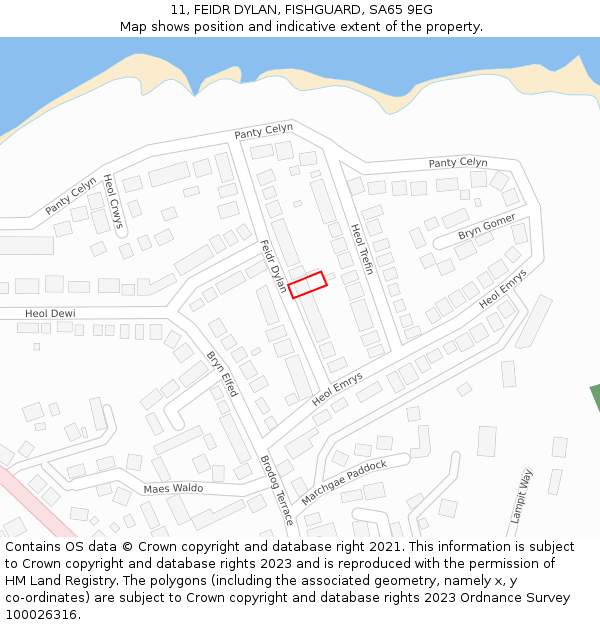 11, FEIDR DYLAN, FISHGUARD, SA65 9EG: Location map and indicative extent of plot