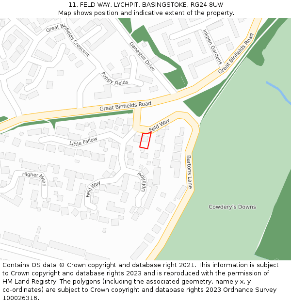 11, FELD WAY, LYCHPIT, BASINGSTOKE, RG24 8UW: Location map and indicative extent of plot