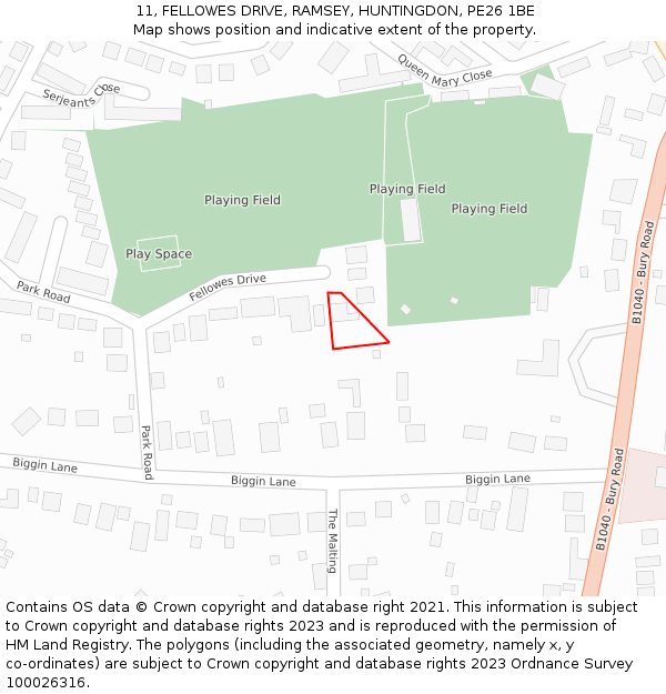 11, FELLOWES DRIVE, RAMSEY, HUNTINGDON, PE26 1BE: Location map and indicative extent of plot