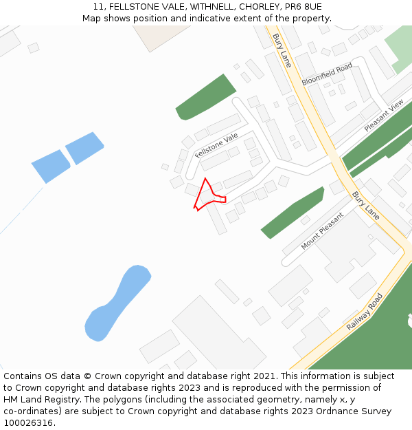 11, FELLSTONE VALE, WITHNELL, CHORLEY, PR6 8UE: Location map and indicative extent of plot