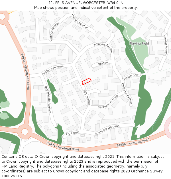 11, FELS AVENUE, WORCESTER, WR4 0LN: Location map and indicative extent of plot